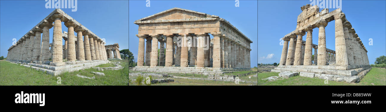 Tre antichi templi di Paestum, Italia Foto stock - Alamy