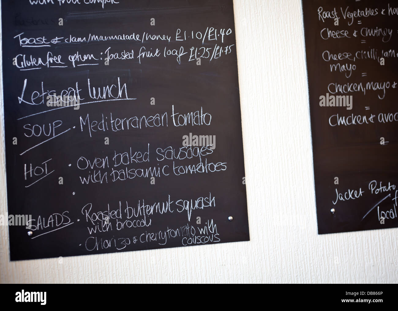 Blackboard menu in una caffetteria Foto Stock