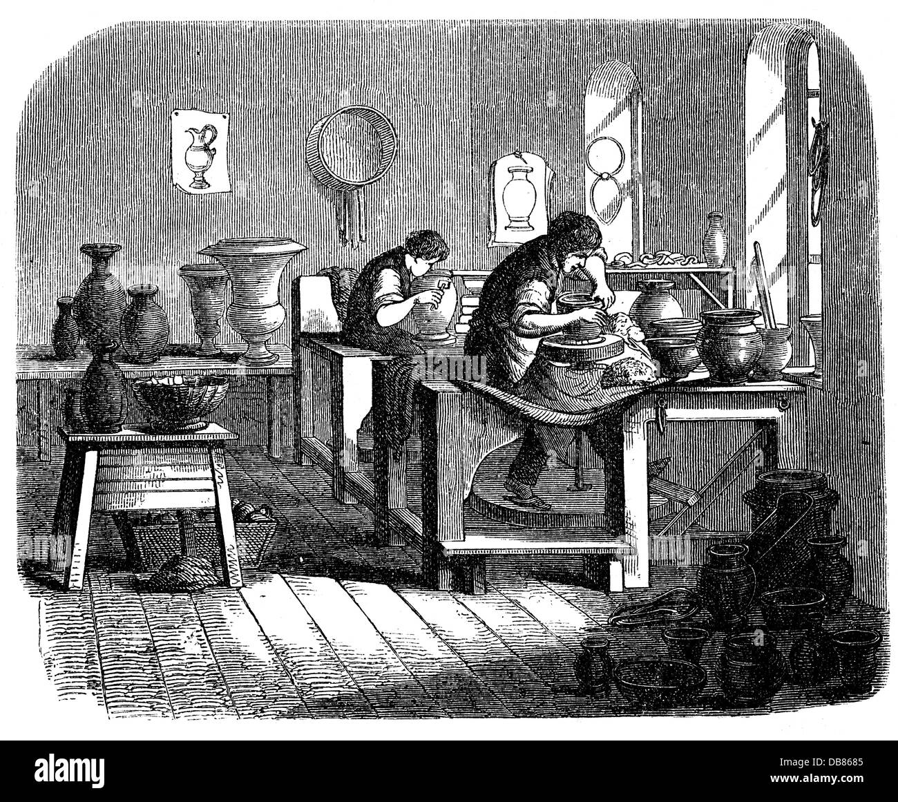 Artigianato, potter, stampaggio shop, incisione su legno, 1860 Artista del diritto d'autore non deve essere cancellata Foto Stock