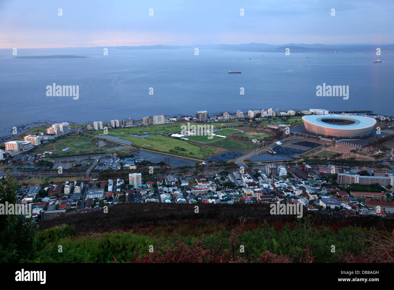 Punto Verde e Table Bay, Cape Town Stadium Cape Town, Sud Africa Foto Stock