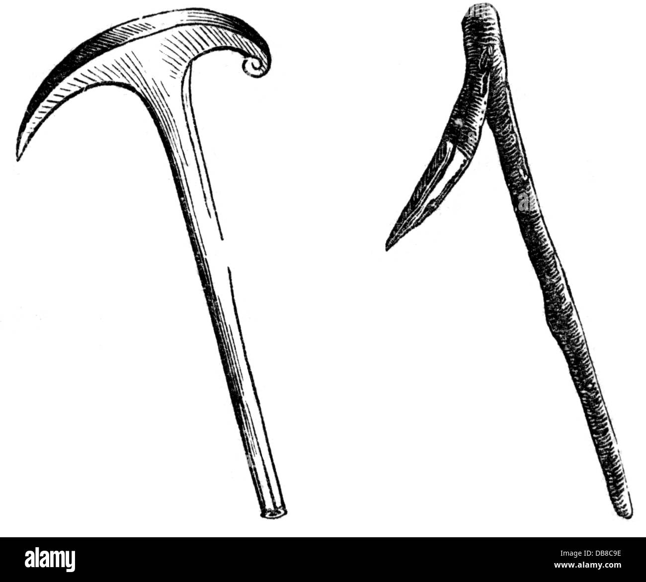 Agricoltura, dispositivi, zappe, circa il 10 ° secolo a.C., incisione del legno, 19 ° secolo, zappa, hackiron, zappe, hacks, strumento, strumenti, Rivoluzione neolitica, Età della pietra, coltivazione, tilt, agricoltura coltivabile, preistoria, preistorica, tecnologia, tecnologie, neolitico, giovane età della pietra, agricoltura, dispositivi, dispositivo, hack, hacking storico-ulteriori diritti Foto Stock