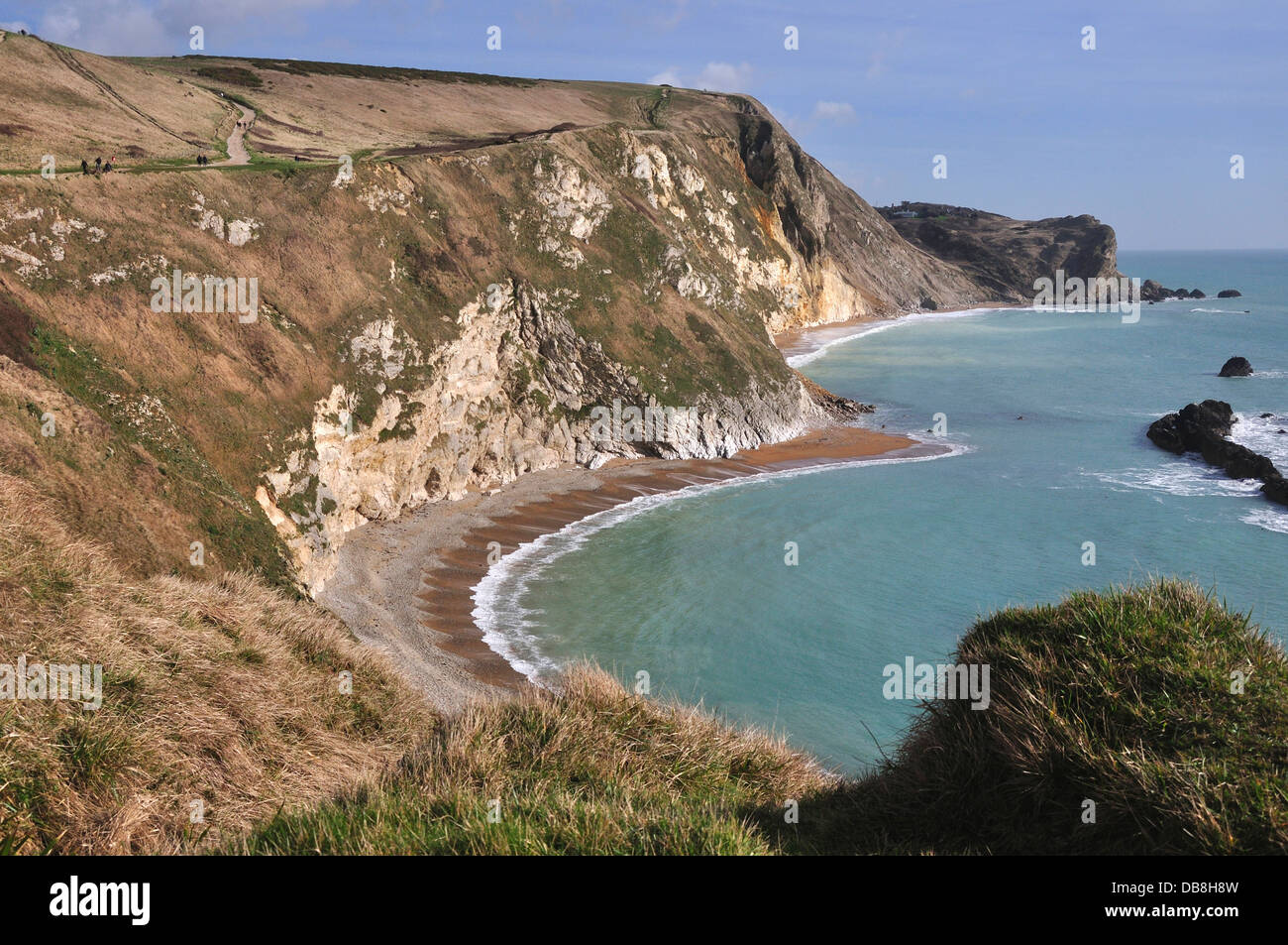 Una vista dell'uomo"O Guerra Cove a S.Oswald's Bay sulla east Dorset Jurassic Coast Foto Stock
