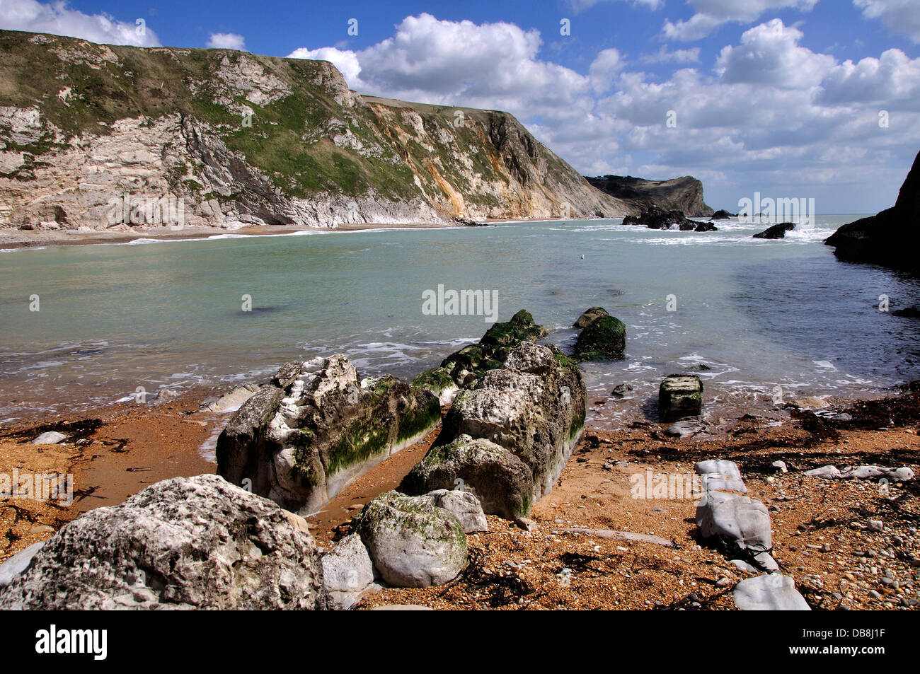 Una vista di St. Oswald's Bay Dorset Regno Unito Foto Stock