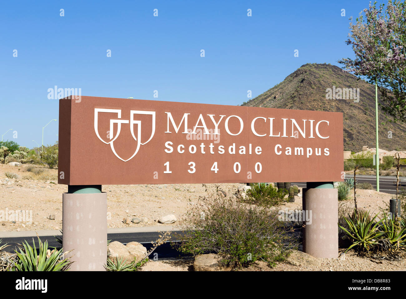 Segno al di fuori della Mayo Clinic, Scottsdale, Arizona, Stati Uniti d'America Foto Stock