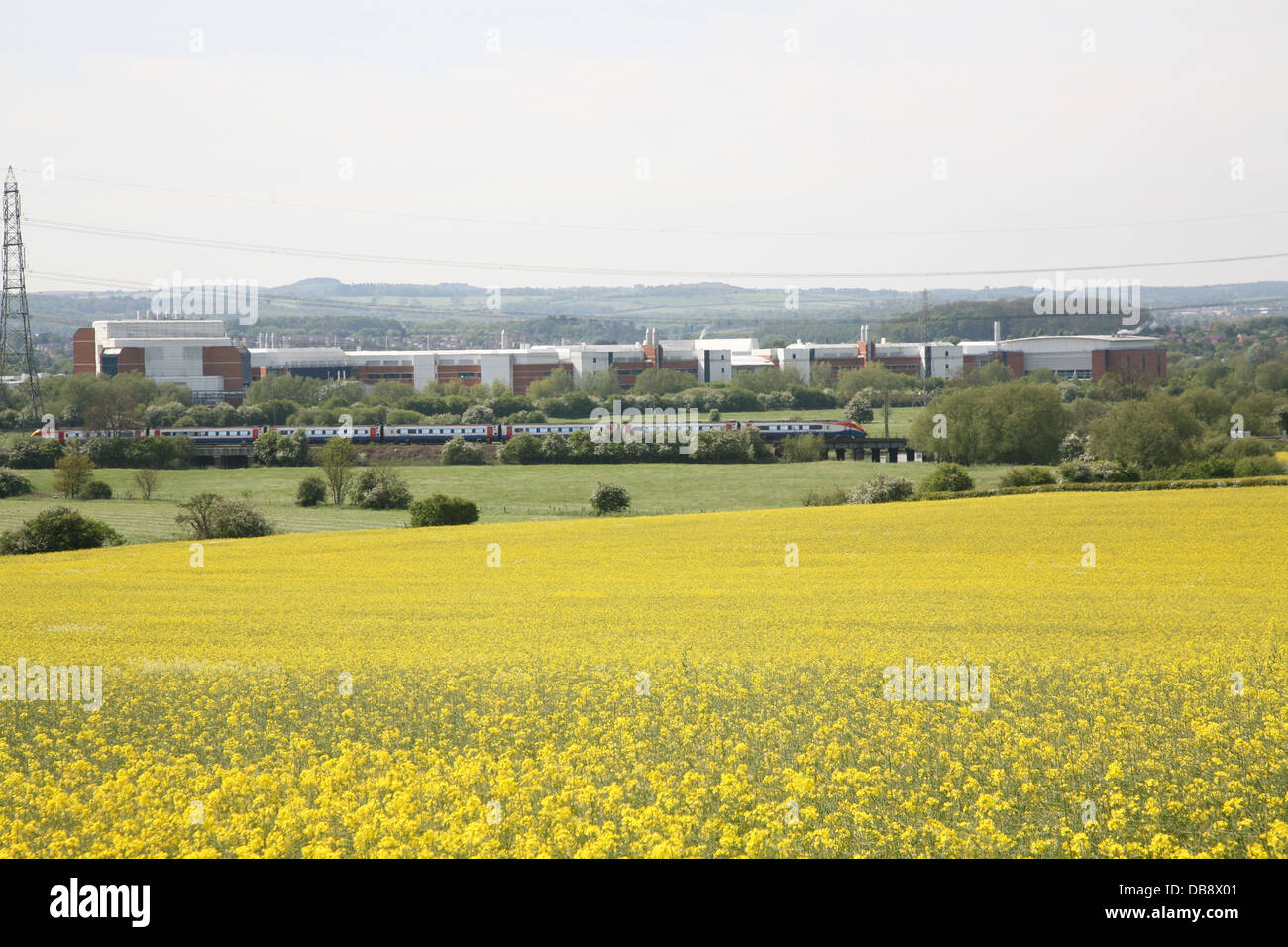Guardando attraverso i terreni agricoli verso loughborough Foto Stock