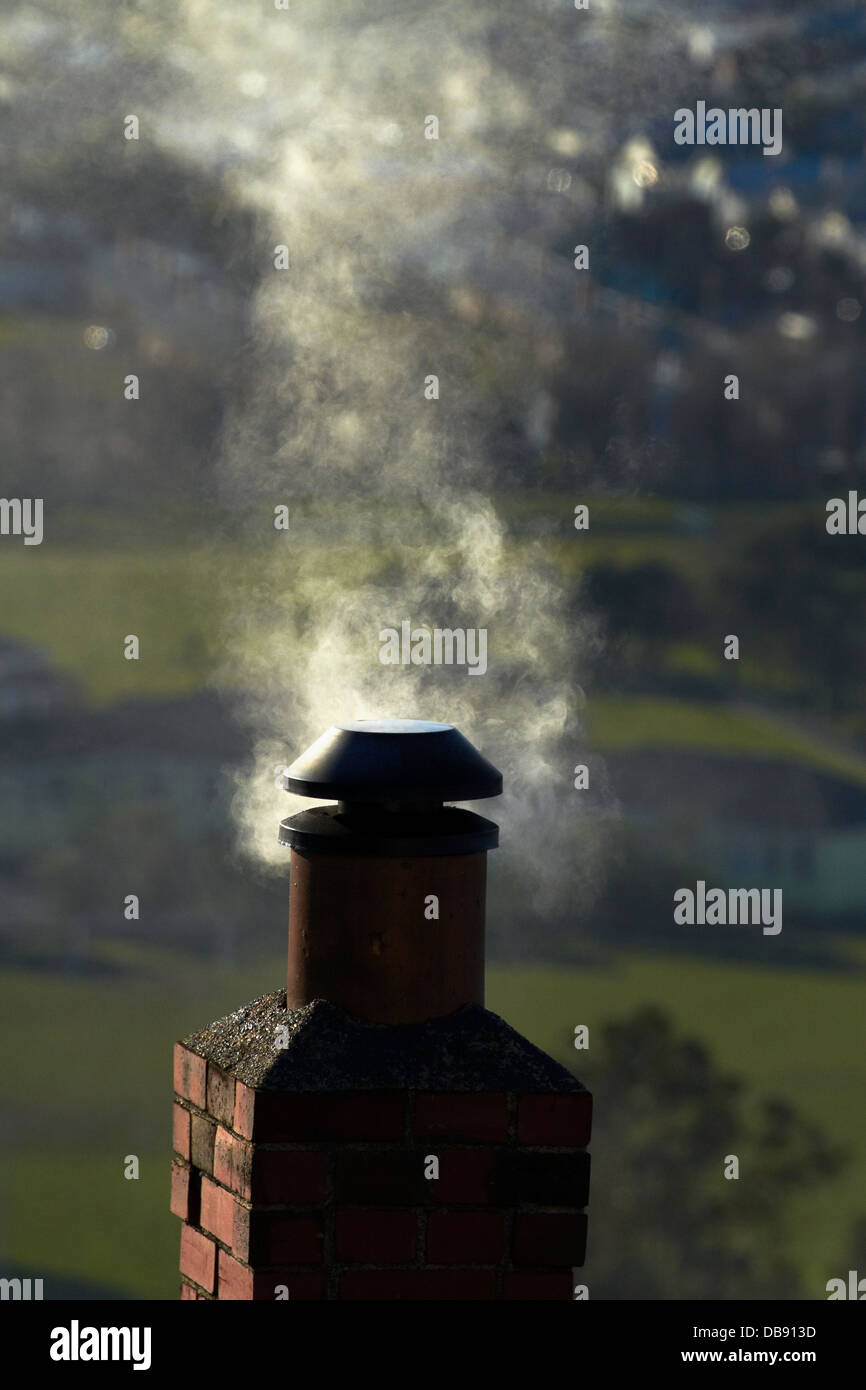 Inquinamento da smokey chimney, Dunedin, Isola del Sud, Nuova Zelanda Foto Stock