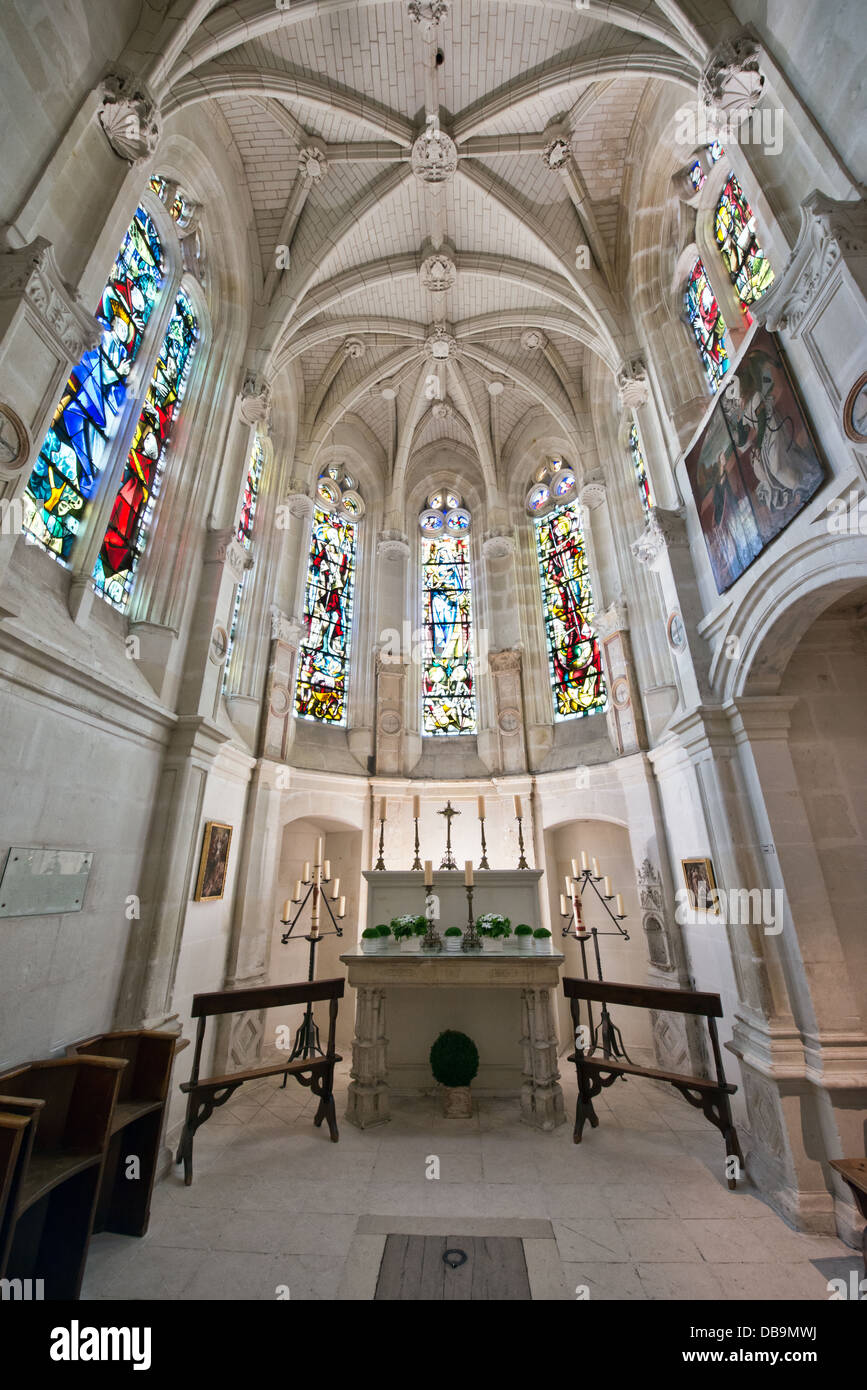 La cappella privata al castello di Chenonceau nella Valle della Loira, Francia Foto Stock