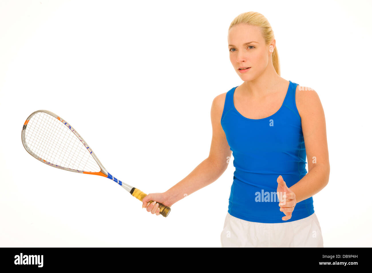Donna con squash racquet Foto Stock
