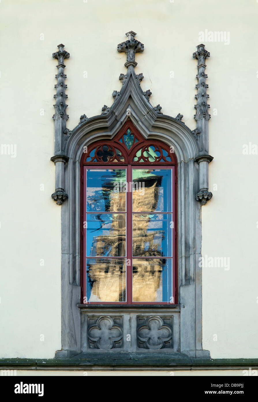 Dettaglio della finestra gotica - Hruba Skala Castle - Repubblica Ceca Foto Stock
