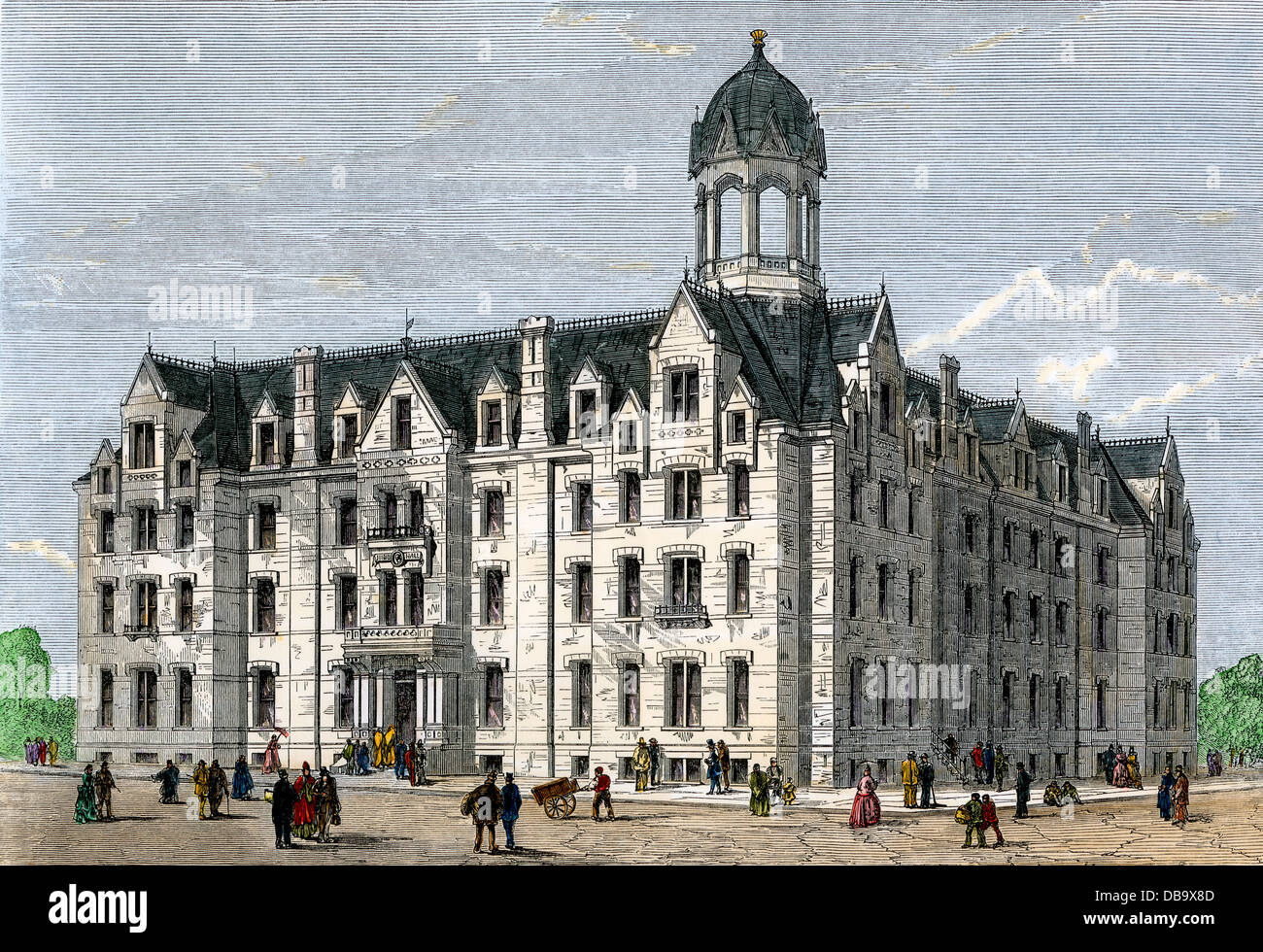 Fisk University di Nashville, Tennessee, 1870s. Colorate a mano la xilografia Foto Stock