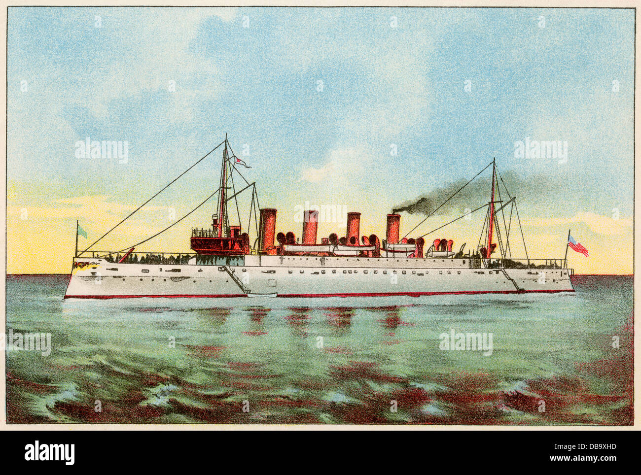Noi incrociatore protetto "Columbia", circa 1900. Litografia a colori Foto Stock
