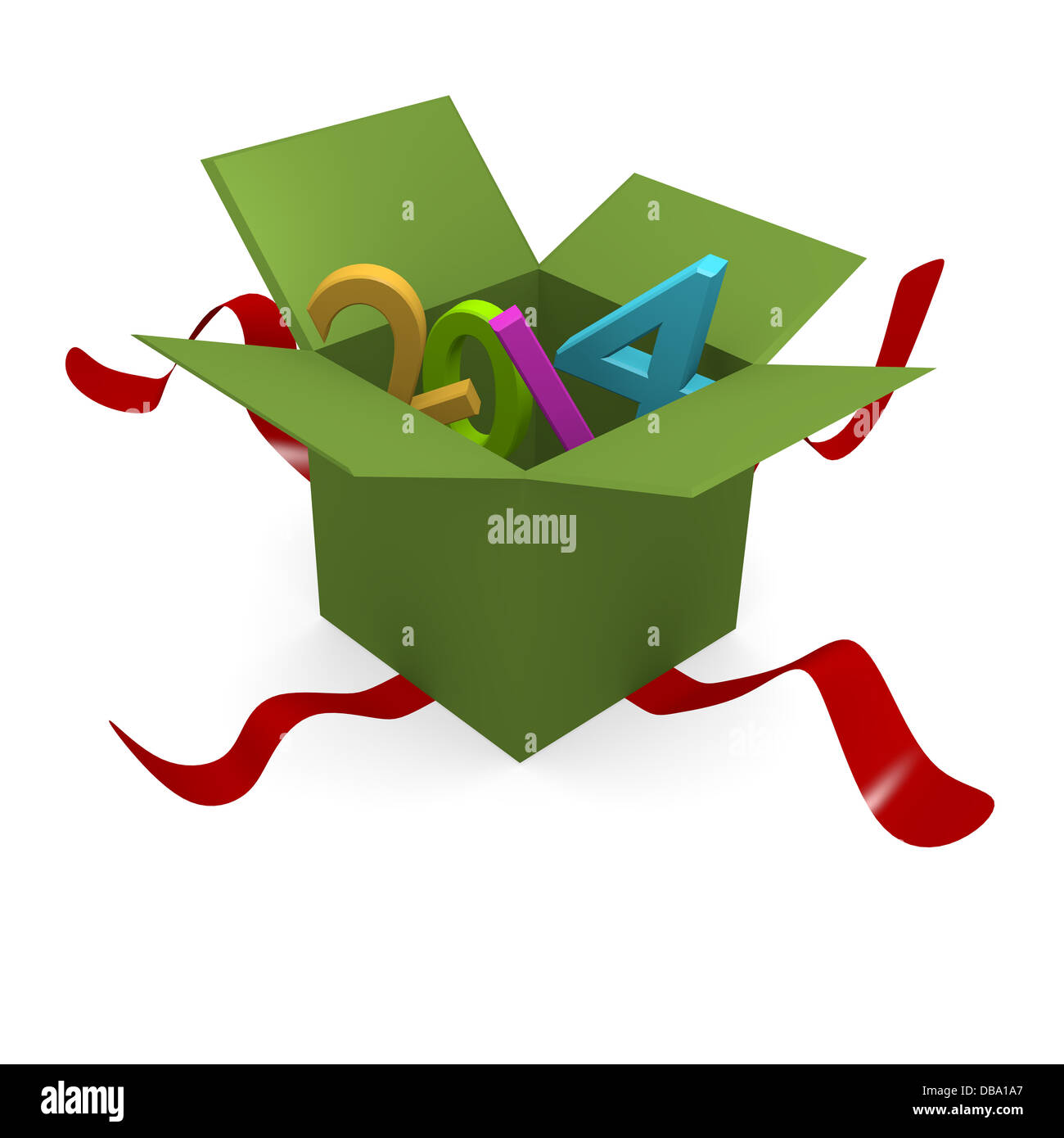 Green open box regalo con 2014 Foto Stock