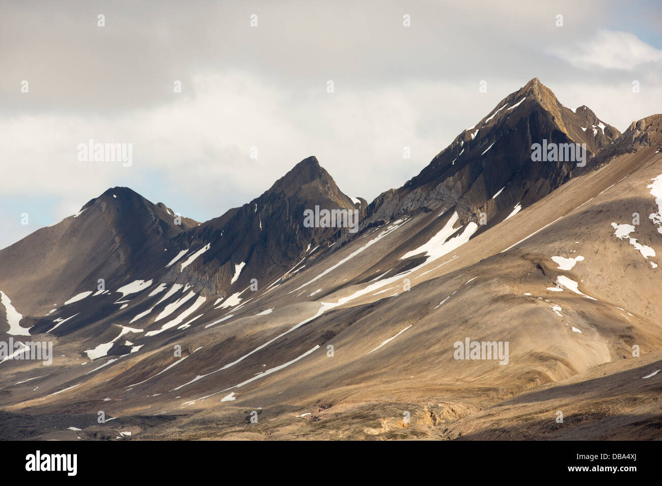 Frastagliate cime di montagna a Alkehornet 77°24'N 022°40'e; Spitsbergen Svalbard. Foto Stock