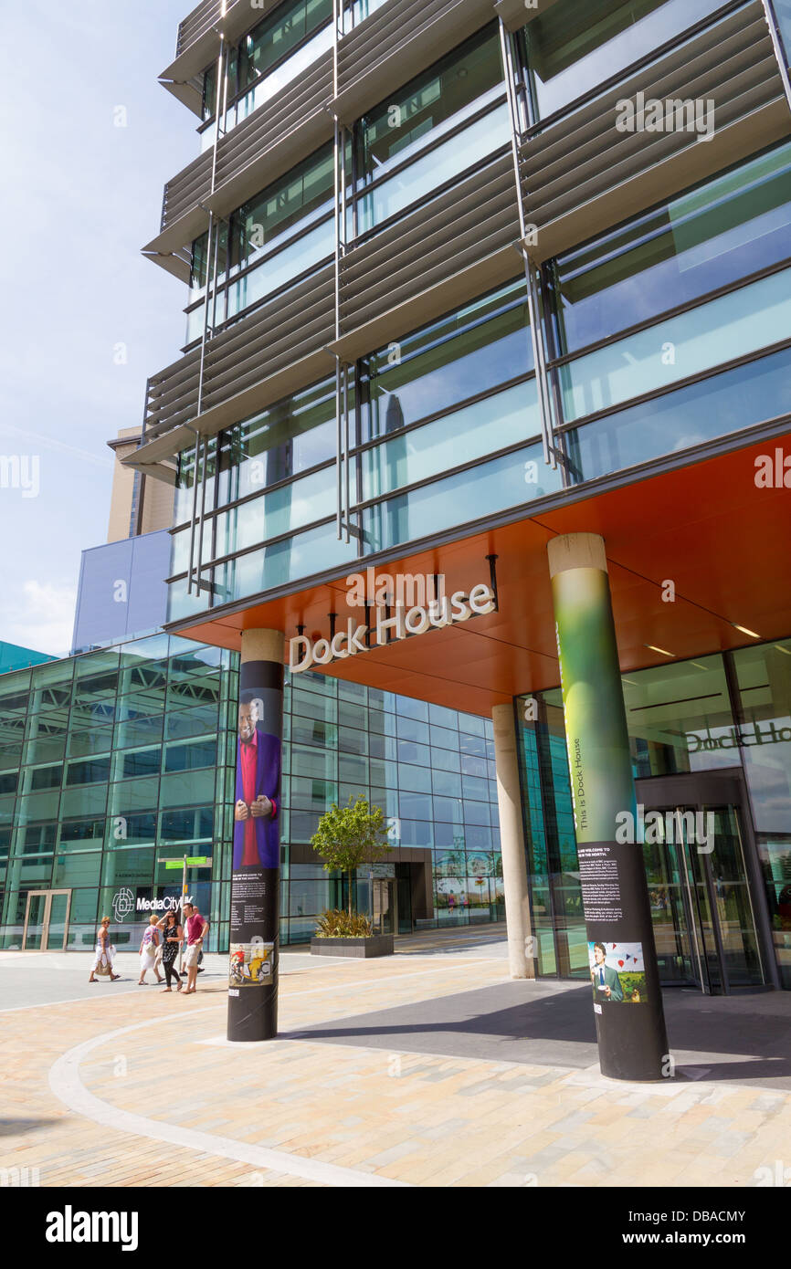 Dock House BBC studios e uffici a MediaCity in Salford Quays. Casa della BBC di ricerca & sviluppo e religione & etica Foto Stock