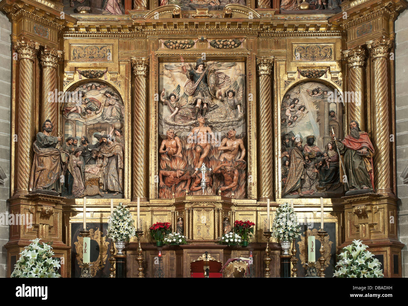 Chiesa di San Michele, altare-XVII secolo- dettaglio, Jerez de la Frontera, Cadice-provincia, regione dell'Andalusia, Spagna, Europa Foto Stock