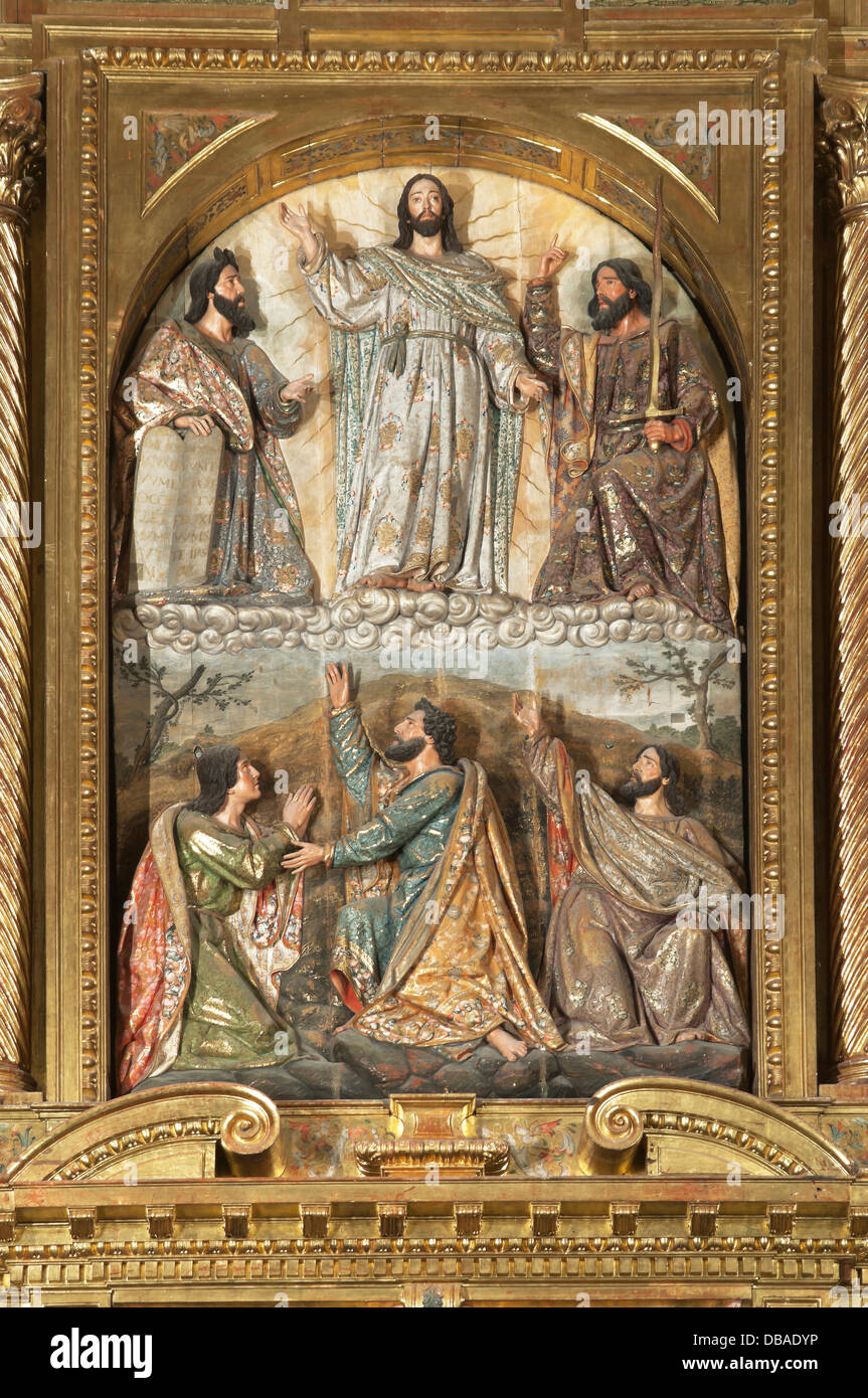 Chiesa di San Michele, altare-XVII secolo- dettaglio del "Trasfigurazione", Jerez de la Frontera, Andalusia, Spagna, Europa Foto Stock