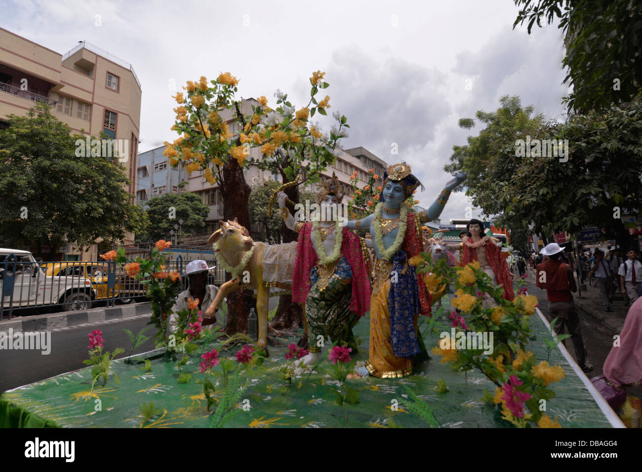 India mucca,l'accompagnamento di Krishna. Foto Stock