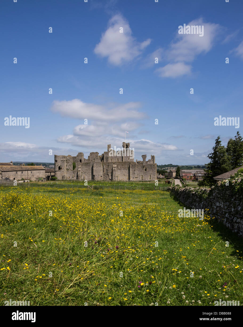 Middleham Castle, North Yorkshire. Immagine presa da fuori i confini del sito. Foto Stock
