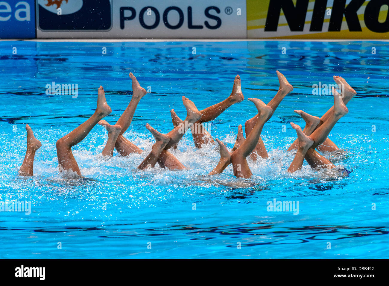 Barcellona, Spagna. 26 Luglio 2013: La squadra ucraina compete nel nuoto sincronizzato Team libero finali di routine alla XV Campionati del Mondo di nuoto FINA A Barcellona Credito: matthi/Alamy Live News Foto Stock