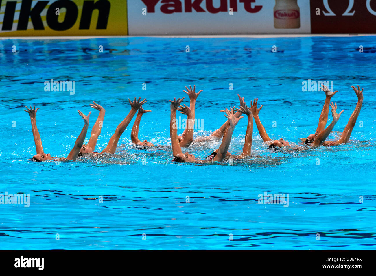 Barcellona, Spagna. 26 Luglio 2013: il team spagnolo compete nel nuoto sincronizzato Team libero finali di routine alla XV Campionati del Mondo di nuoto FINA A Barcellona Credito: matthi/Alamy Live News Foto Stock