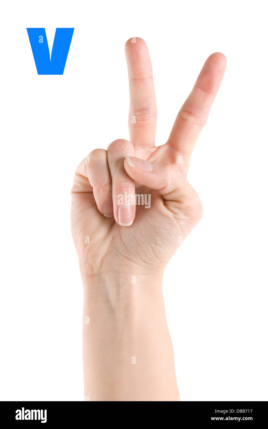 Dattilologia l'alfabeto in American Sign Language (ASL). La lettera V Foto Stock