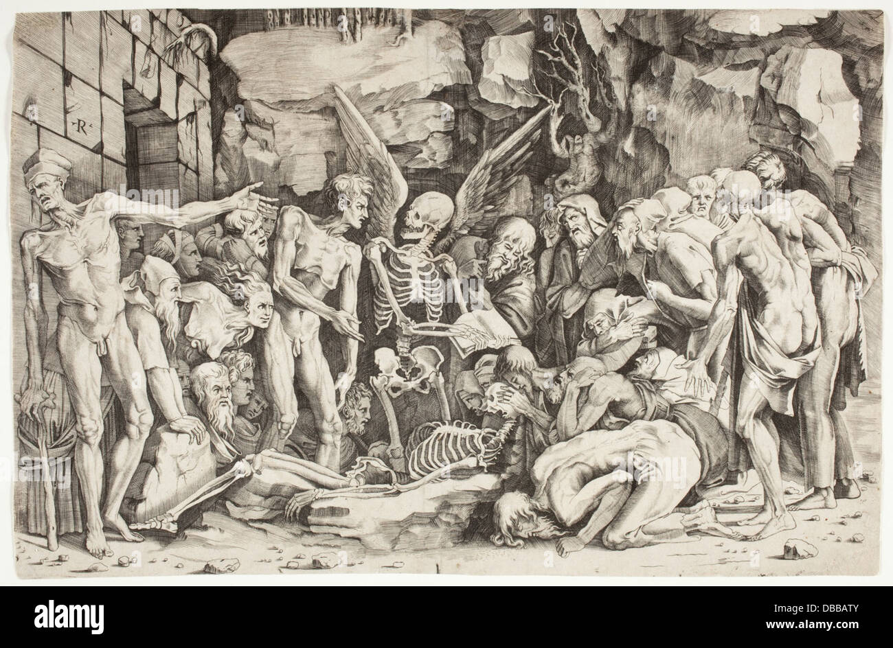 Questo pezzo, intitolato "gli scheletri", mostra una rappresentazione scheletrica, evidenziando la struttura anatomica e l'interpretazione artistica. Fa parte della collezione LACMA, concentrandosi sulla forma umana nell'espressione artistica. Foto Stock