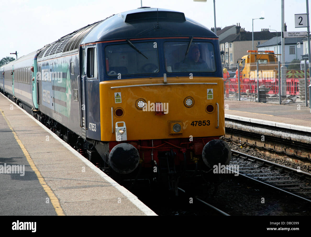 Classe 47 locomotiva diesel-elettriche a Lowestoft stazione, Suffolk, Inghilterra Foto Stock