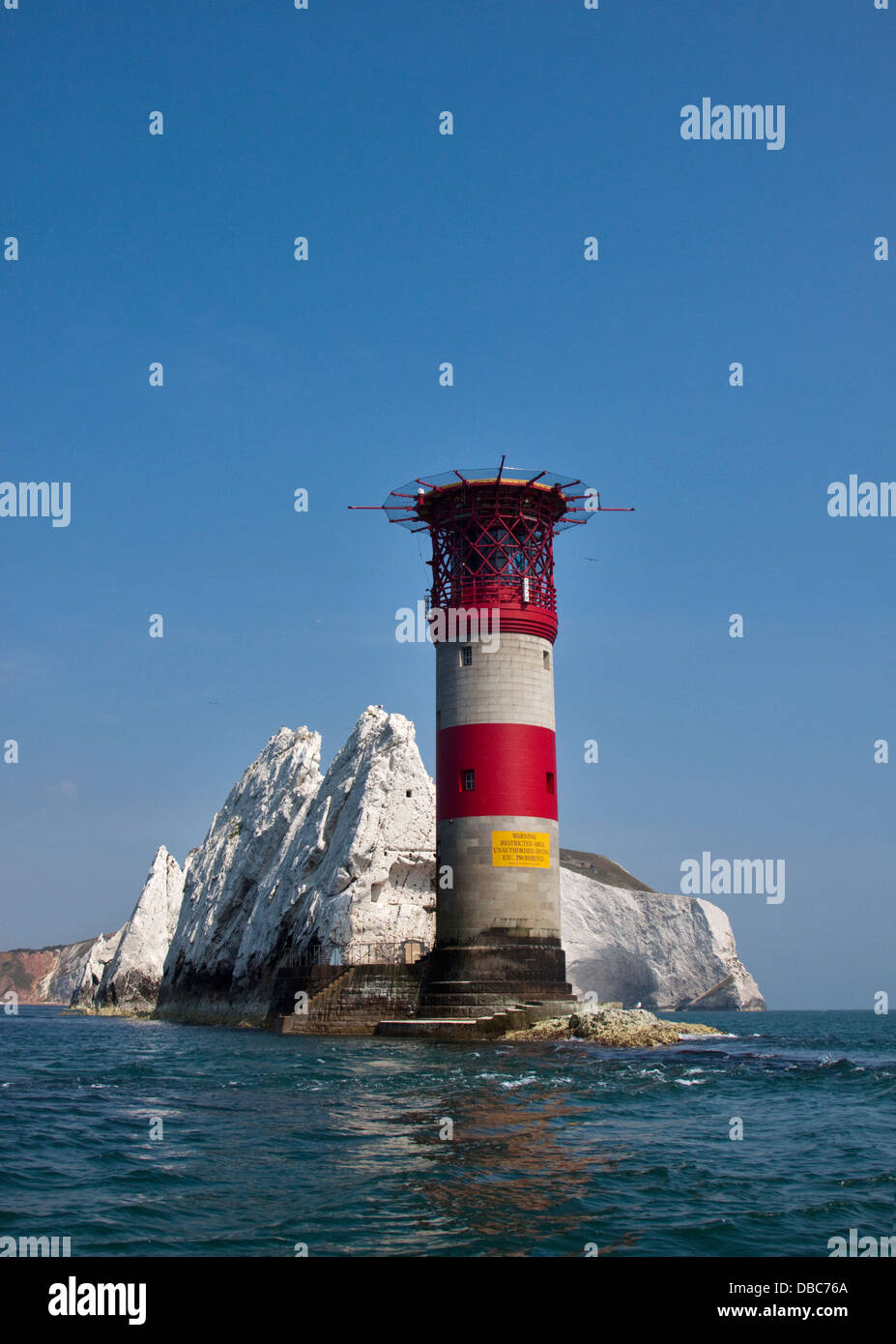 Gli aghi Lighthouse, acqua dolce, Isle of Wight, Hampshire, Inghilterra Foto Stock