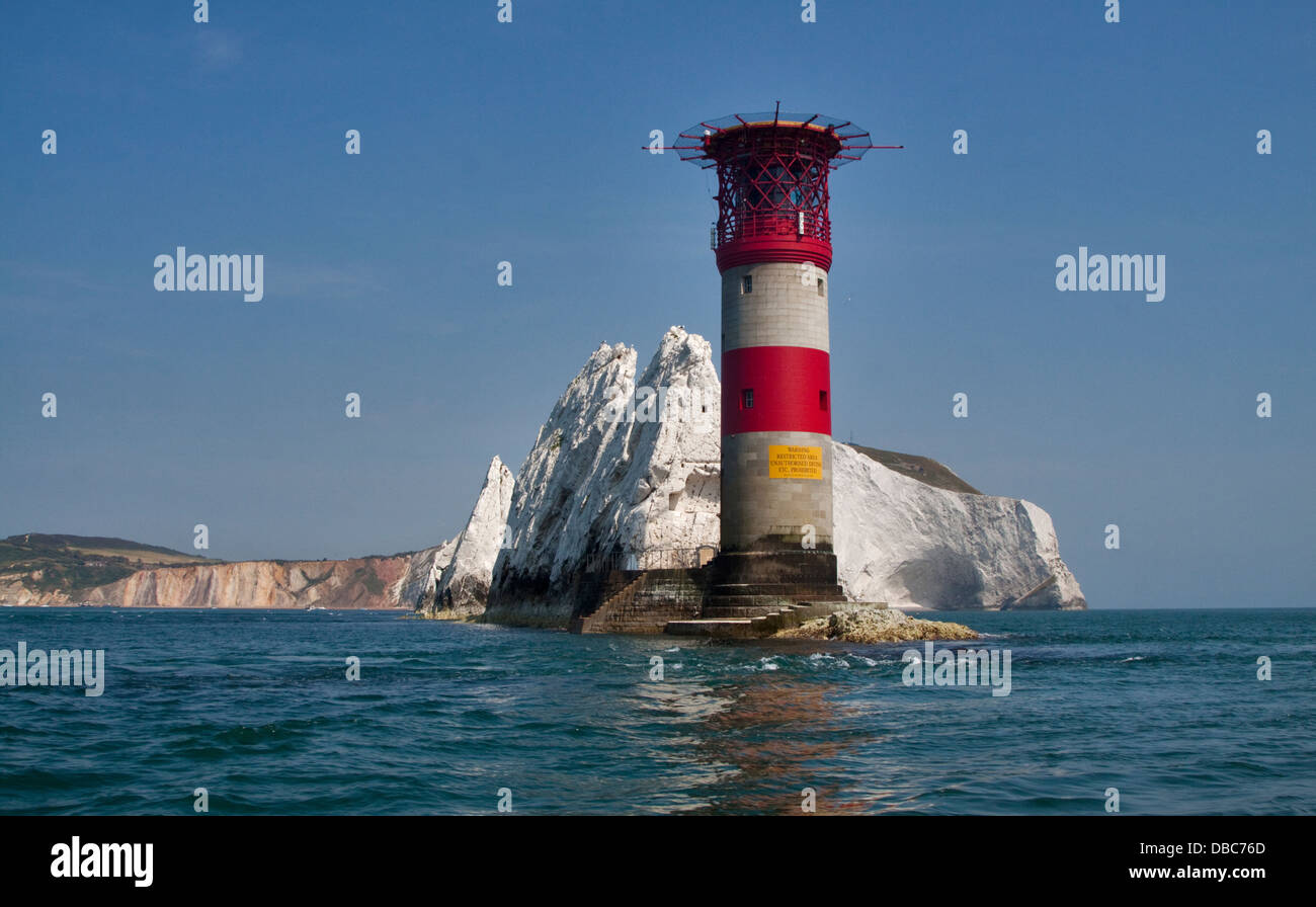 Gli aghi Lighthouse, acqua dolce, Isle of Wight, Hampshire, Inghilterra Foto Stock