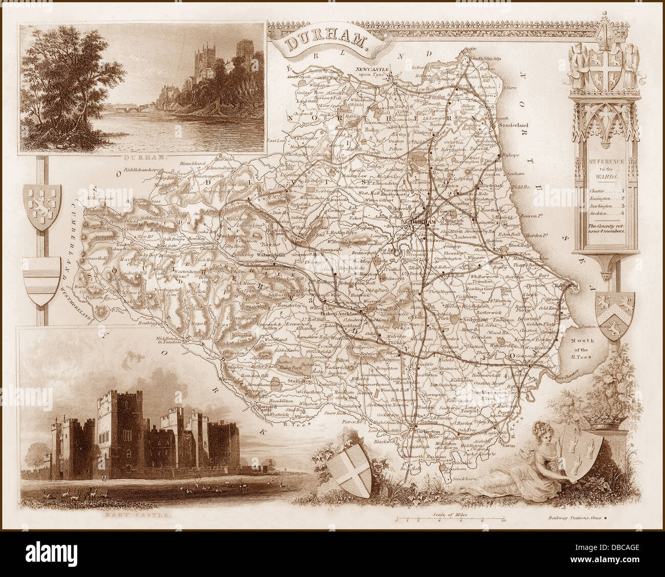 1840s Mappa Vittoriano di Durham Foto Stock