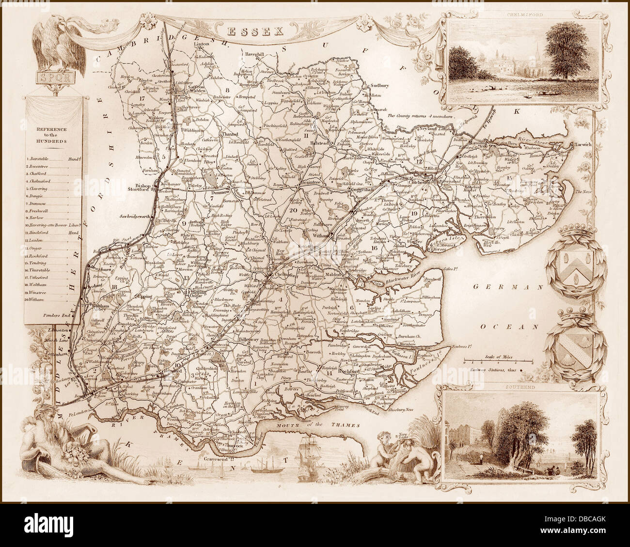 1840s Victorian mappa di Essex Foto Stock