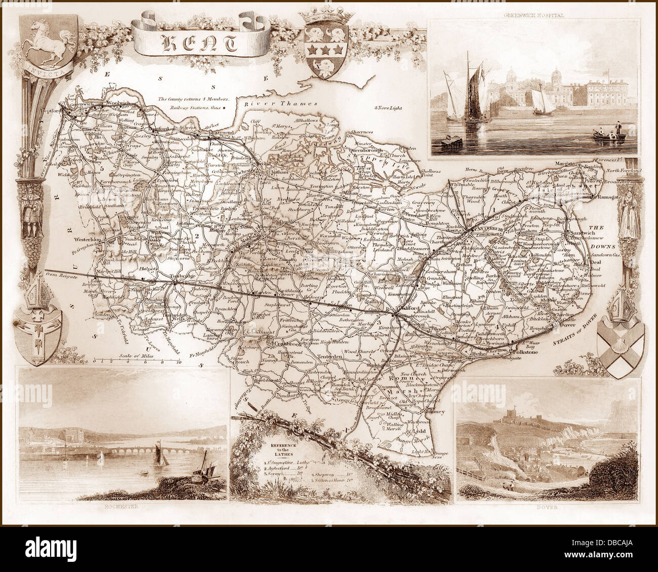 1840s Mappa Vittoriano del Kent Foto Stock