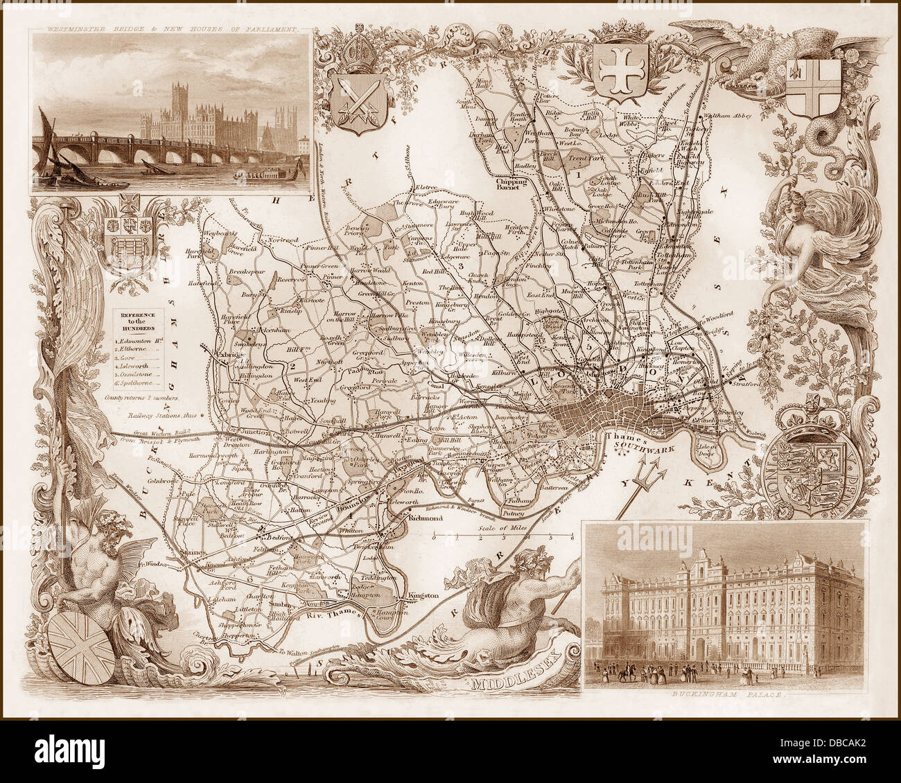 1840s Mappa Vittoriano di Middlesex Foto Stock