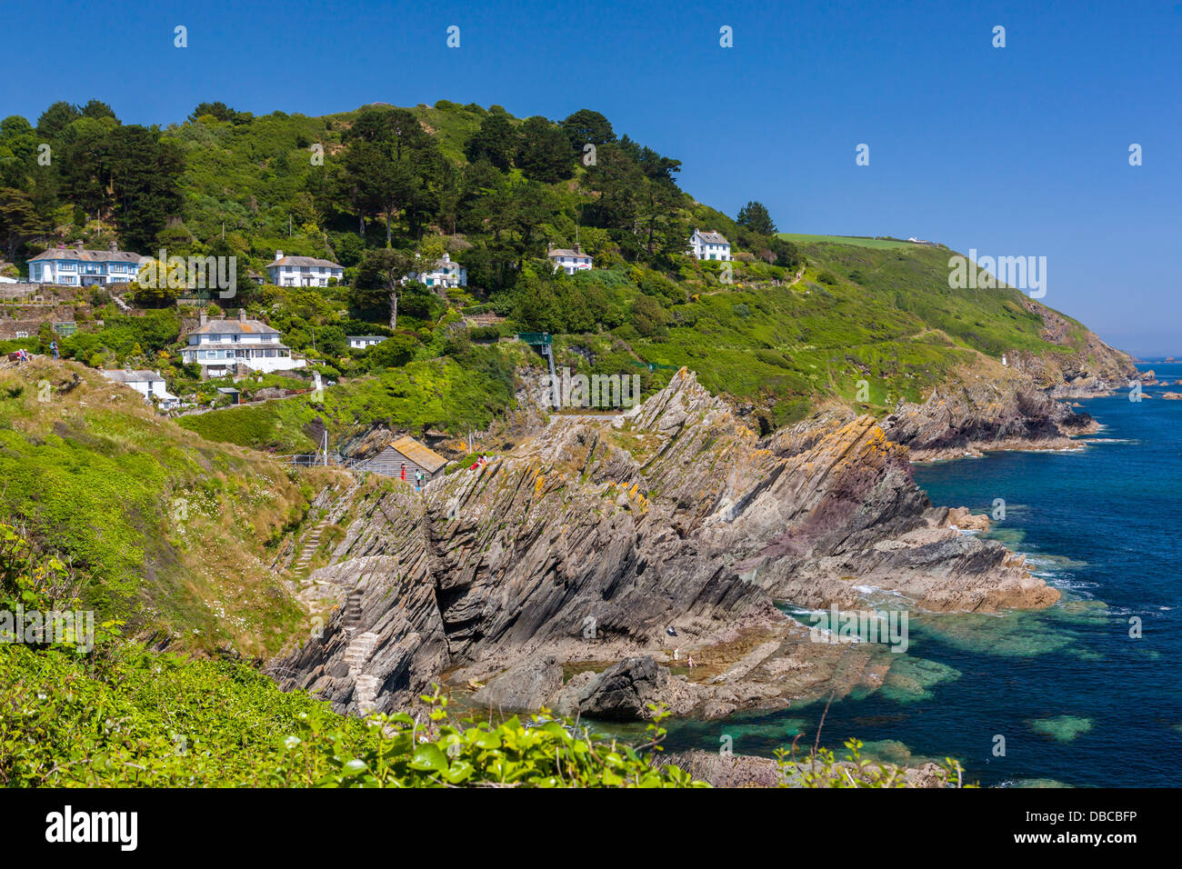 Il villaggio costiero di Polperro in Cornovaglia, England, Regno Unito, Europa. Foto Stock