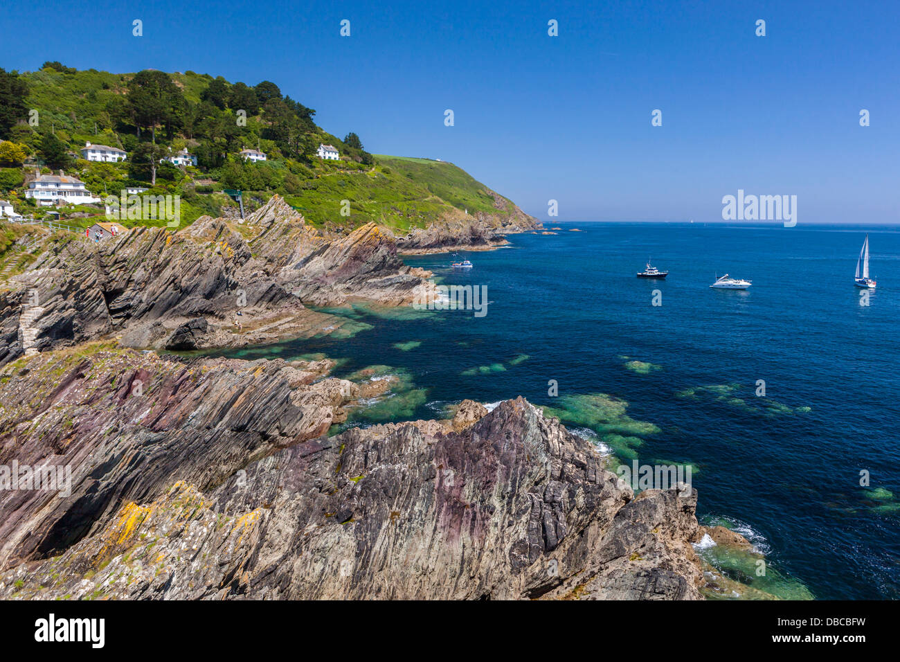 Il villaggio costiero di Polperro in Cornovaglia, England, Regno Unito, Europa. Foto Stock