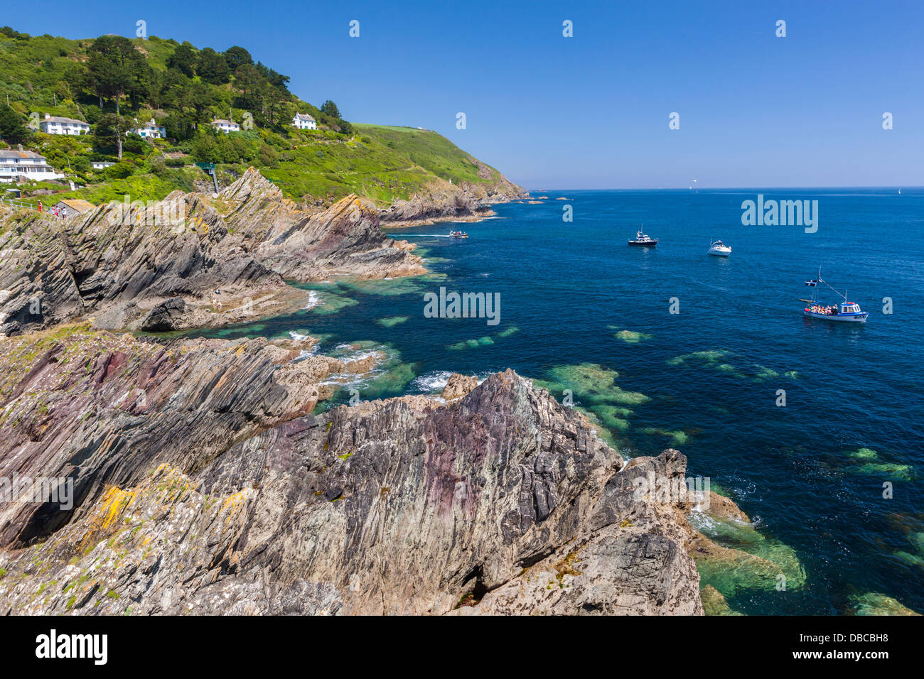 Il villaggio costiero di Polperro in Cornovaglia, England, Regno Unito, Europa. Foto Stock