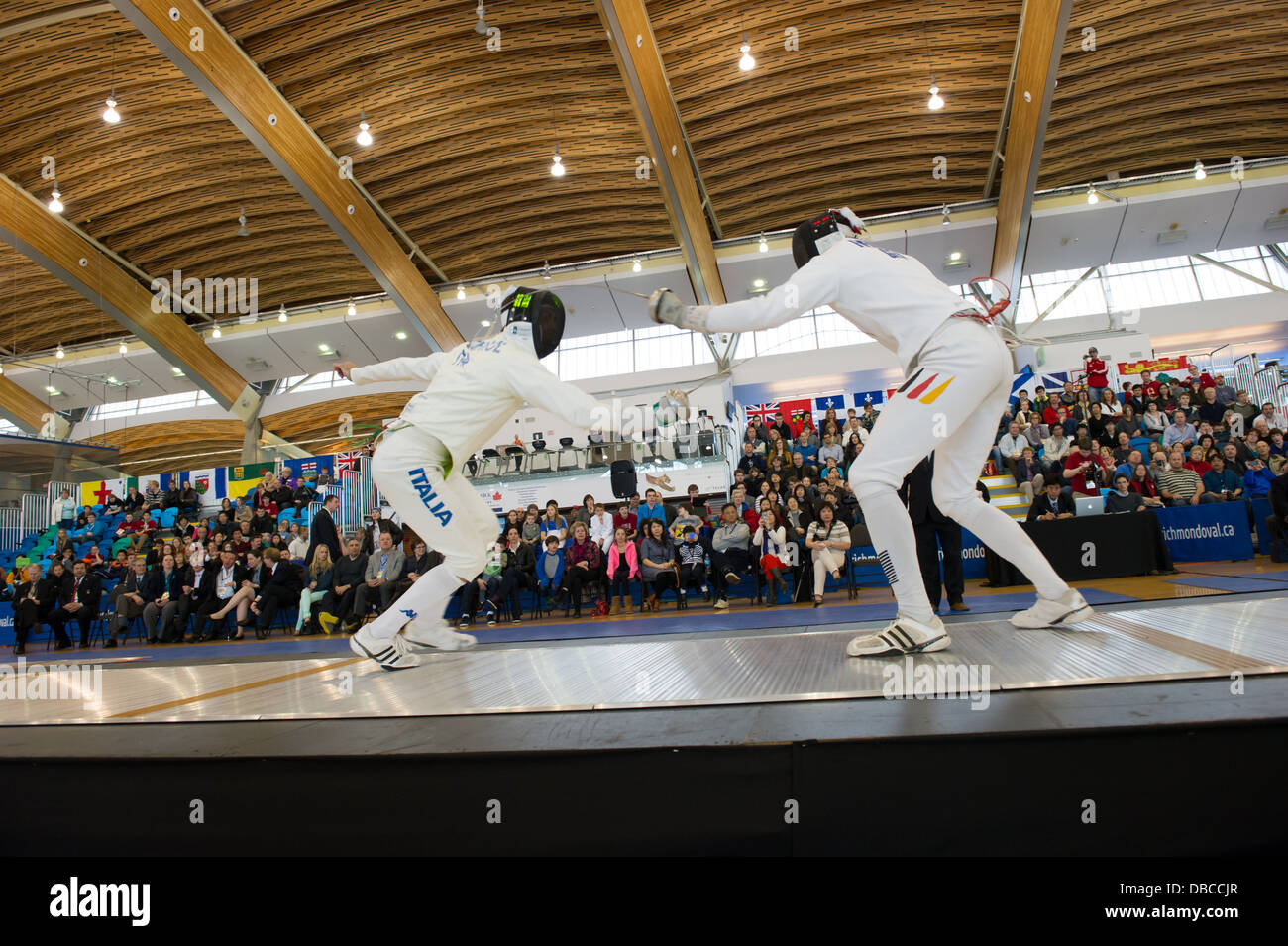 Vancouver Grand Prix di uomini Epee 2013 a Richmond Olympic Oval. Richmond, della Columbia britannica in Canada Foto Stock