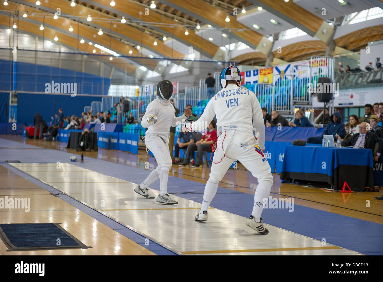 Vancouver Grand Prix di uomini Epee 2013 a Richmond Olympic Oval. Richmond, della Columbia britannica in Canada Foto Stock