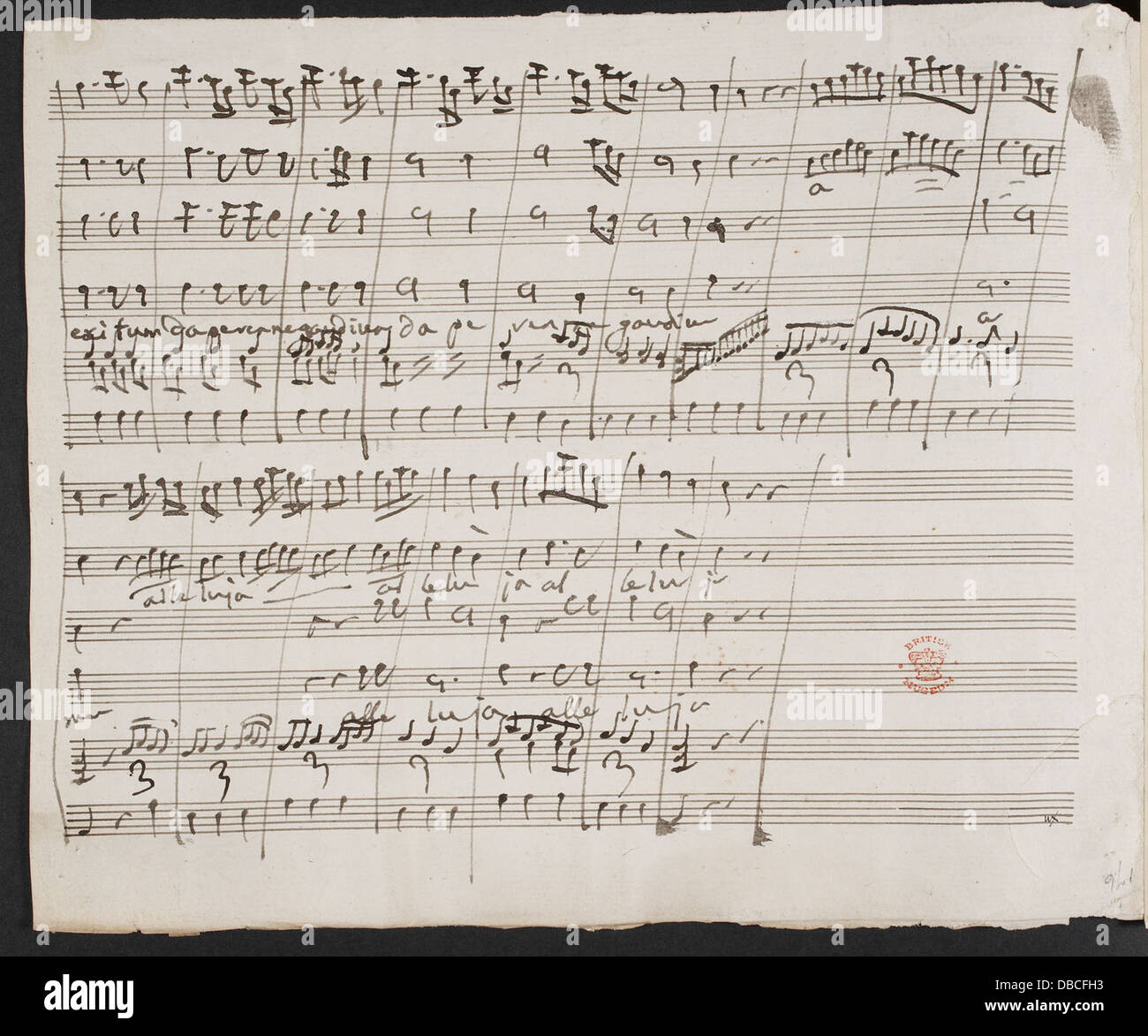 Questa pagina del manoscritto presenta "Tantum ergo" di Antonio Zingarelli, conservato nella collezione della British Library. Mette in evidenza il contributo di Zingarelli alla musica sacra, mostrando il suo stile di composizione classica. Foto Stock