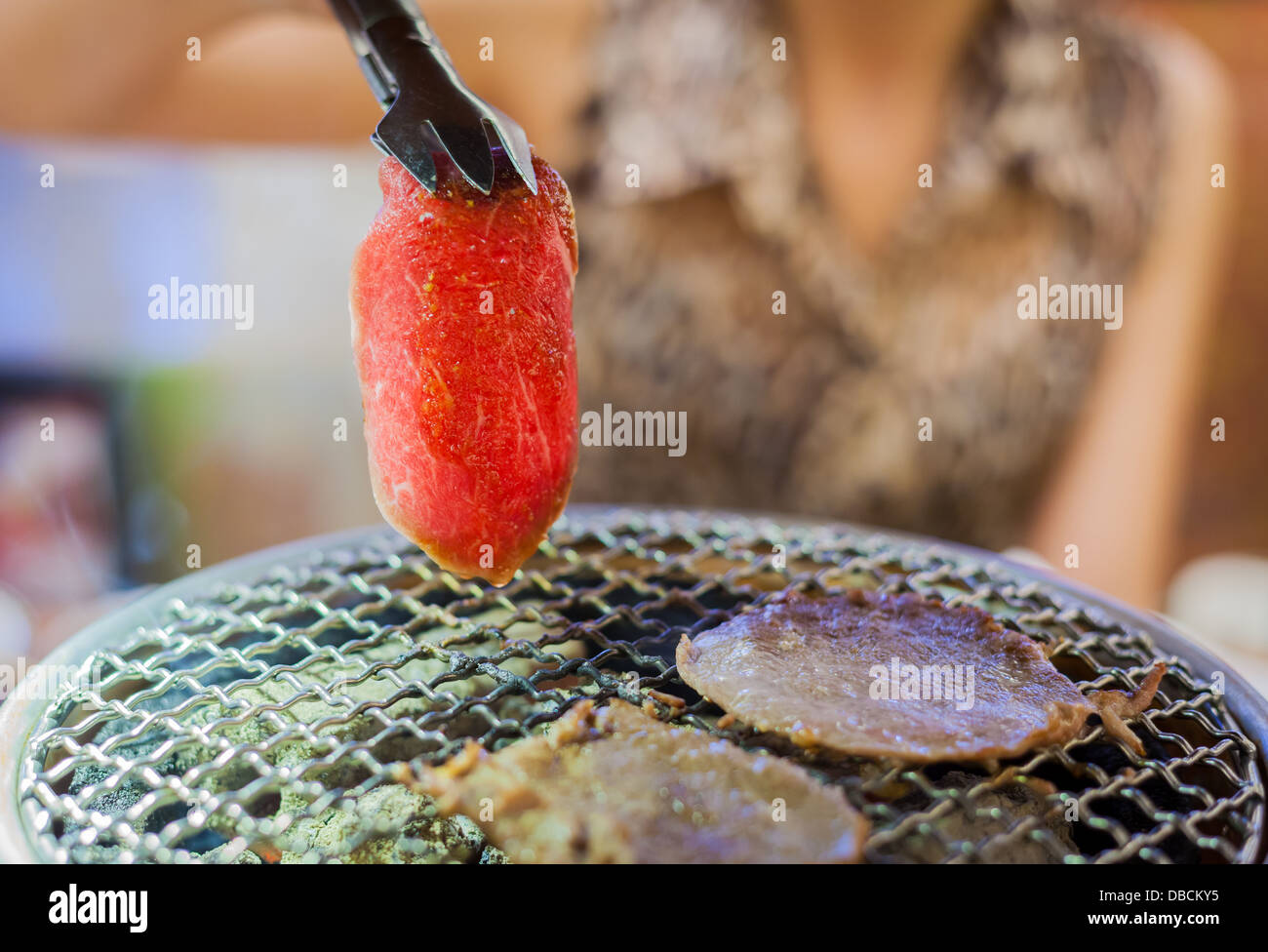 Barbecue di carne sul grill Korean food style Foto Stock