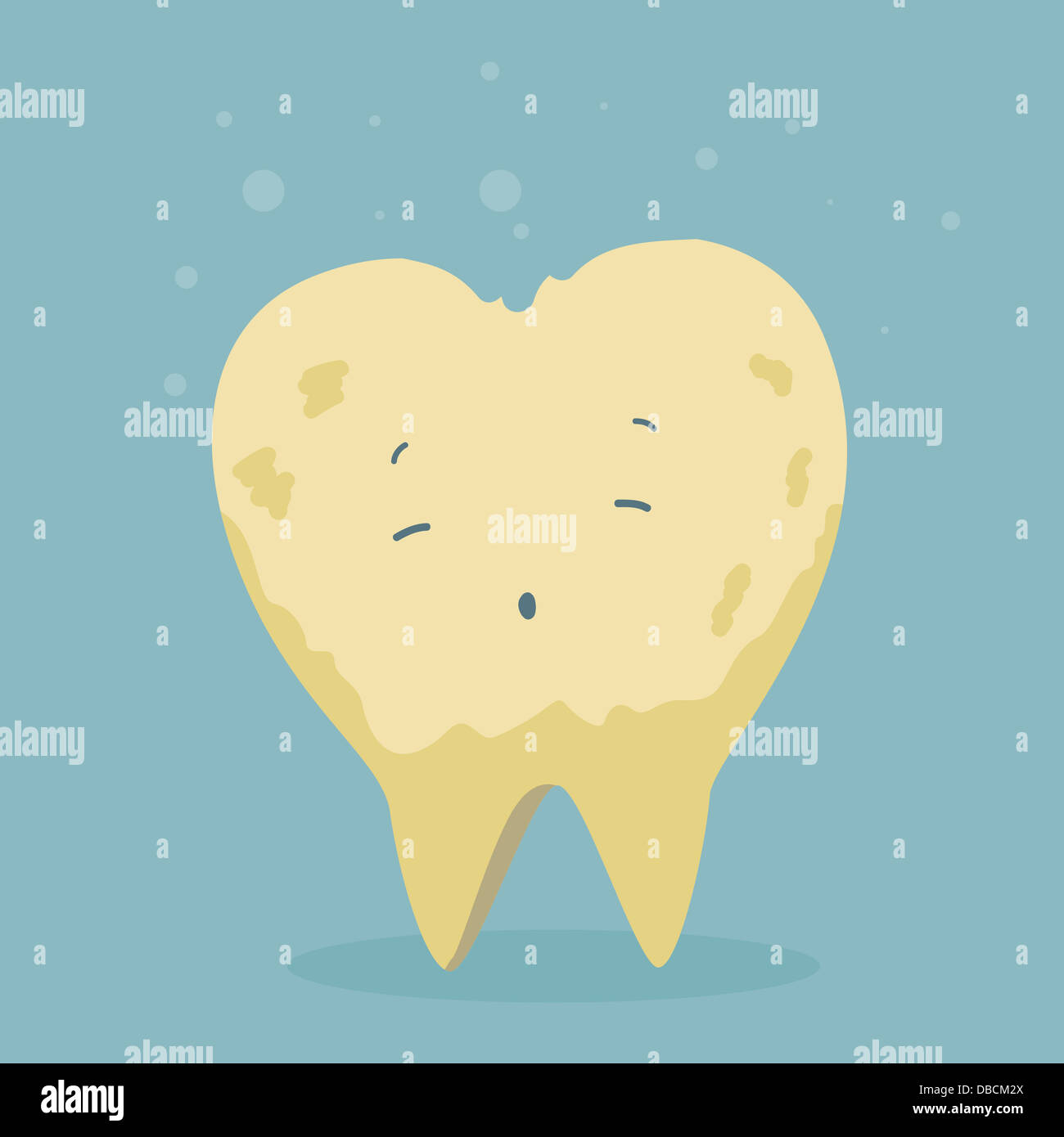 Illustrazione vettoriale di un malato cartoon dente, piena di placca. Foto Stock