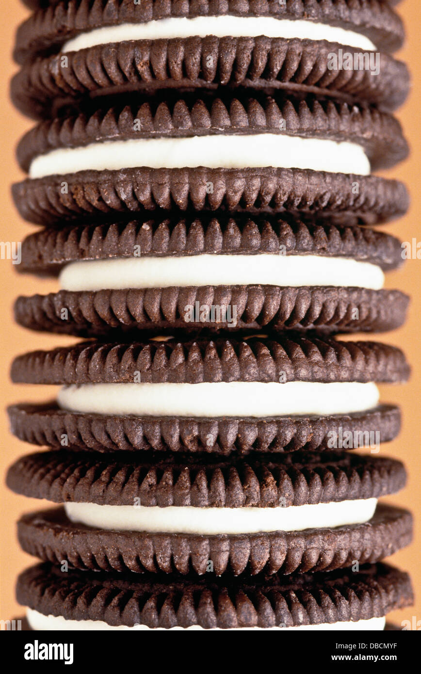 Pila di Oreo Cookie, Close-up Foto Stock