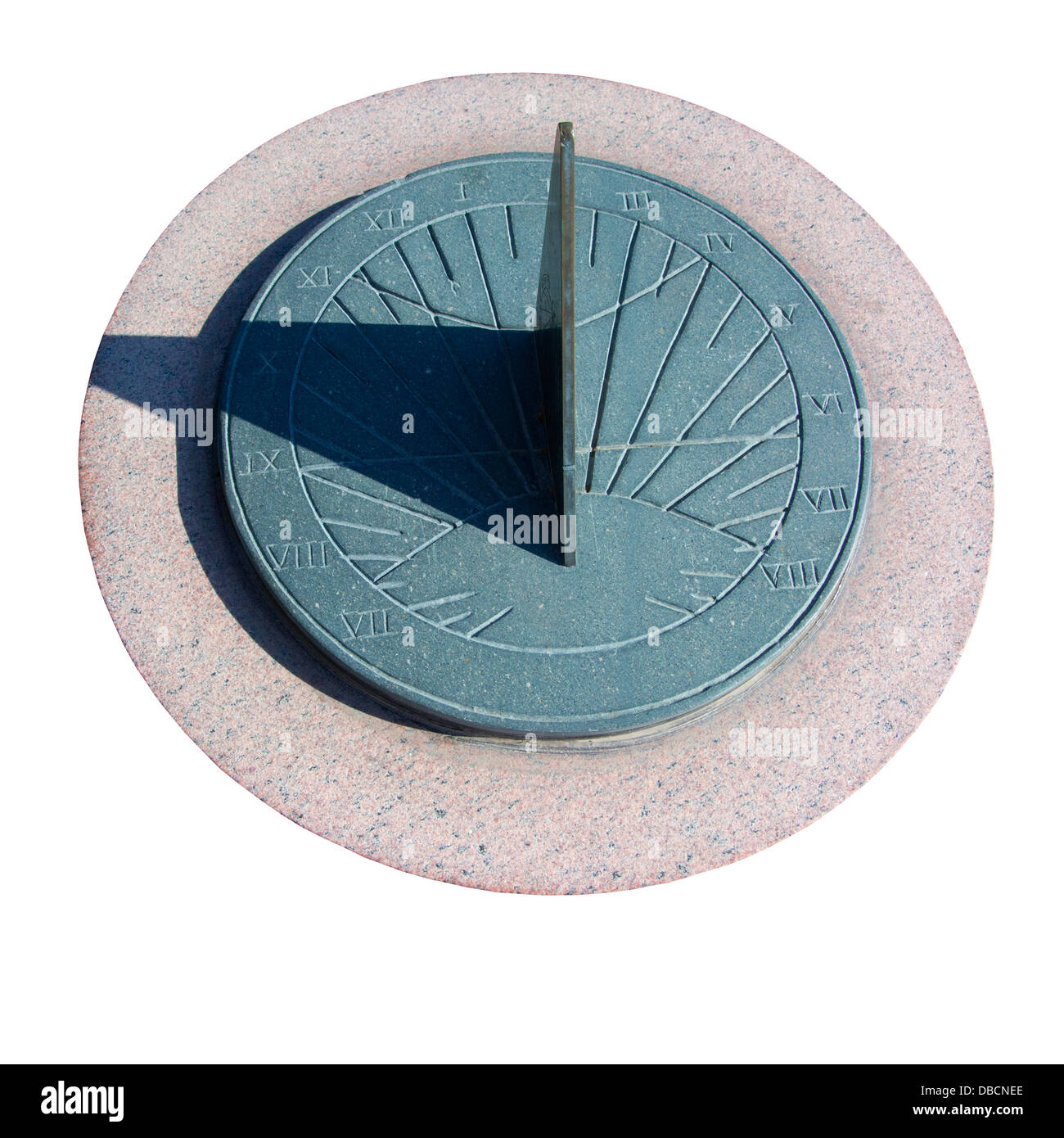 Meridiana con ombra che mostra il tempo come 9:25:00 in numeri romani Foto Stock