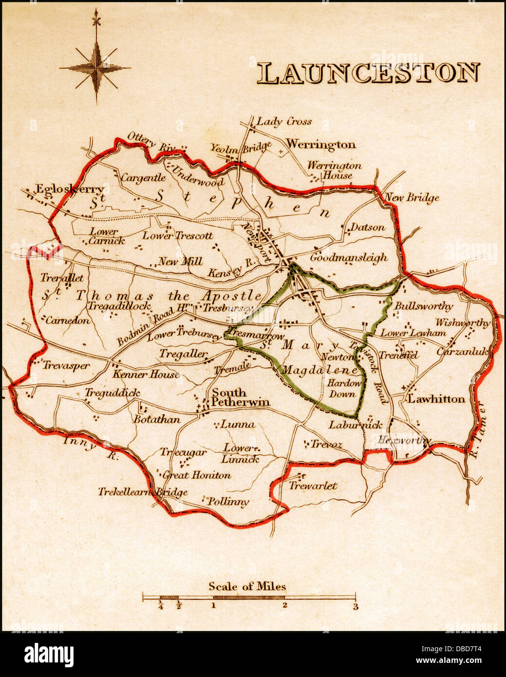 1832 Mappa Vittoriano di Launceston Foto Stock