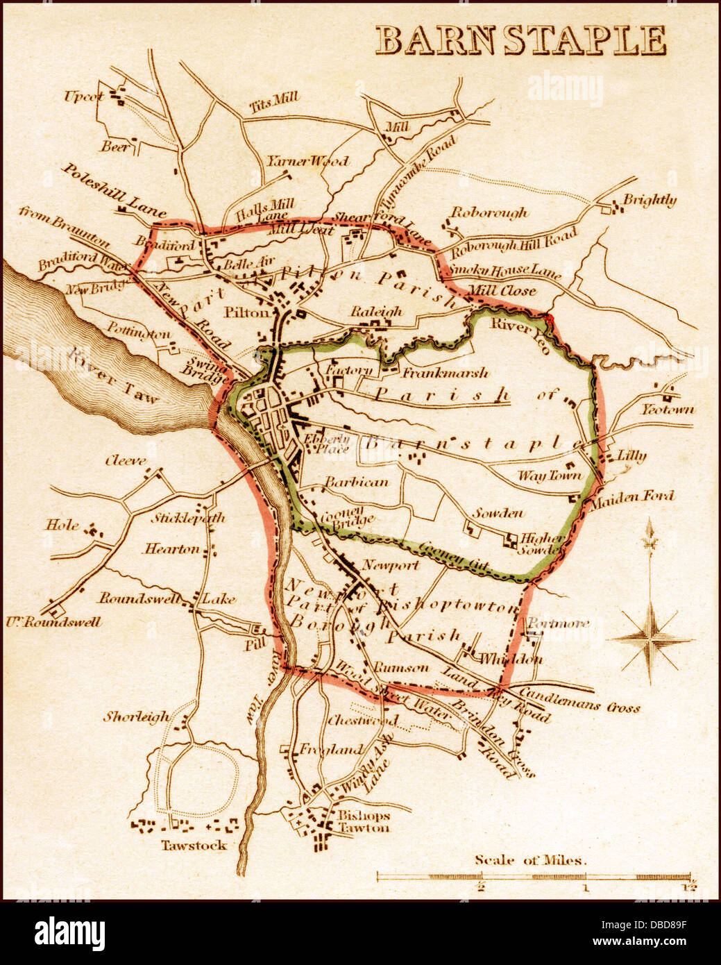 1832 Mappa Vittoriano di Barnstaple Foto Stock