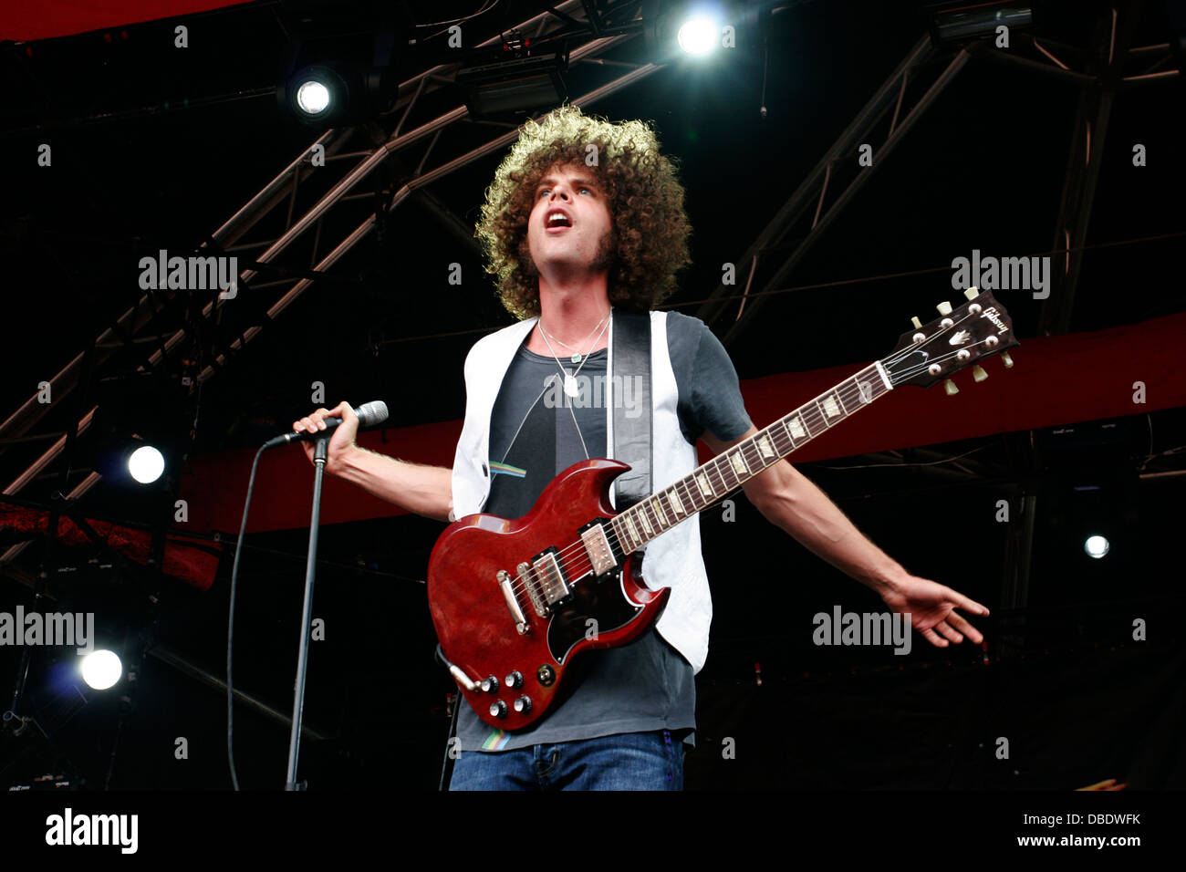 Andrew Stockdale cantante australiano di rock band Wolfmother al Big Day Out Festival, Sydney Showground, Sydney, Australia. Foto Stock