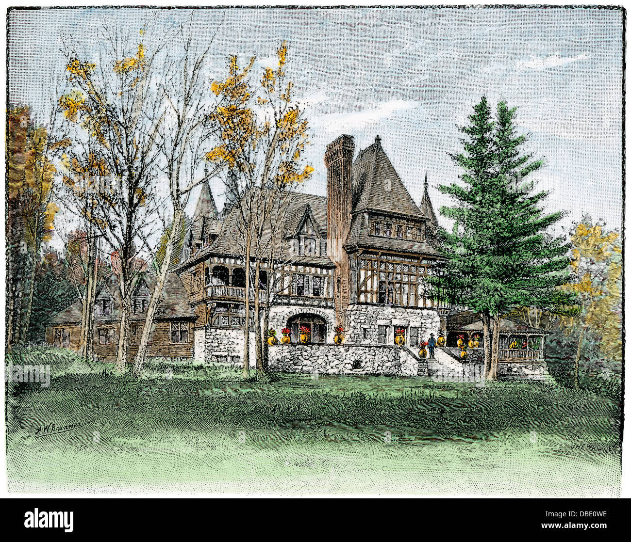 Chatwood, la casa della signora Bowler, Mt isola deserta, Maine, 1880. Colorate a mano la xilografia Foto Stock