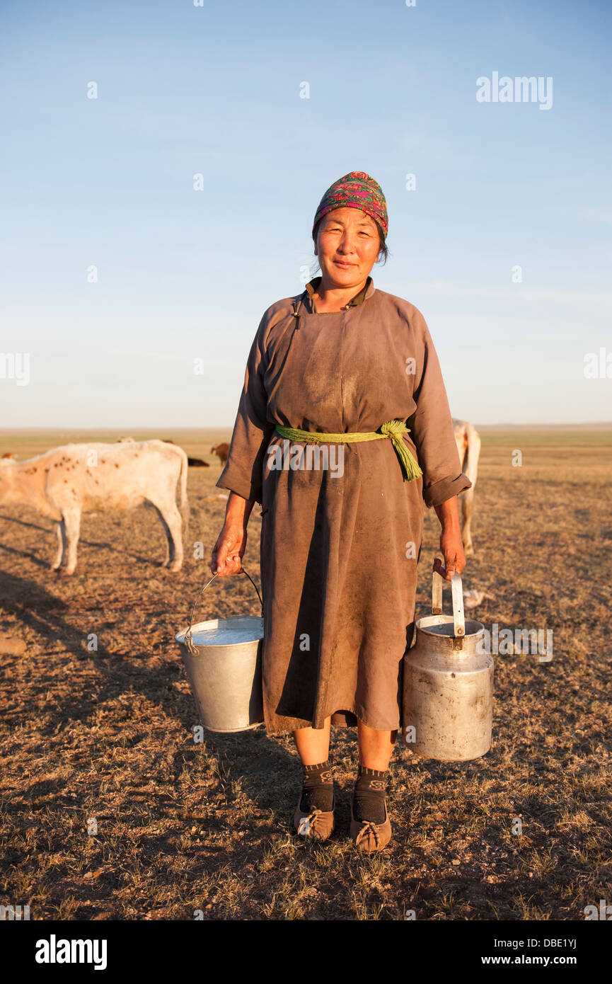 Herder nomadi camp, Mongolia Foto Stock