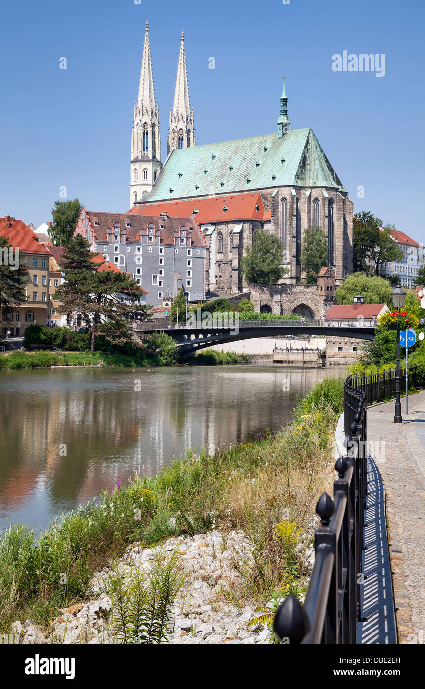 San Pietro e Paolo Chiesa, Waidhaus e l'Altstadt Bridge, Goerlitz, Bassa Sassonia, Germania Foto Stock