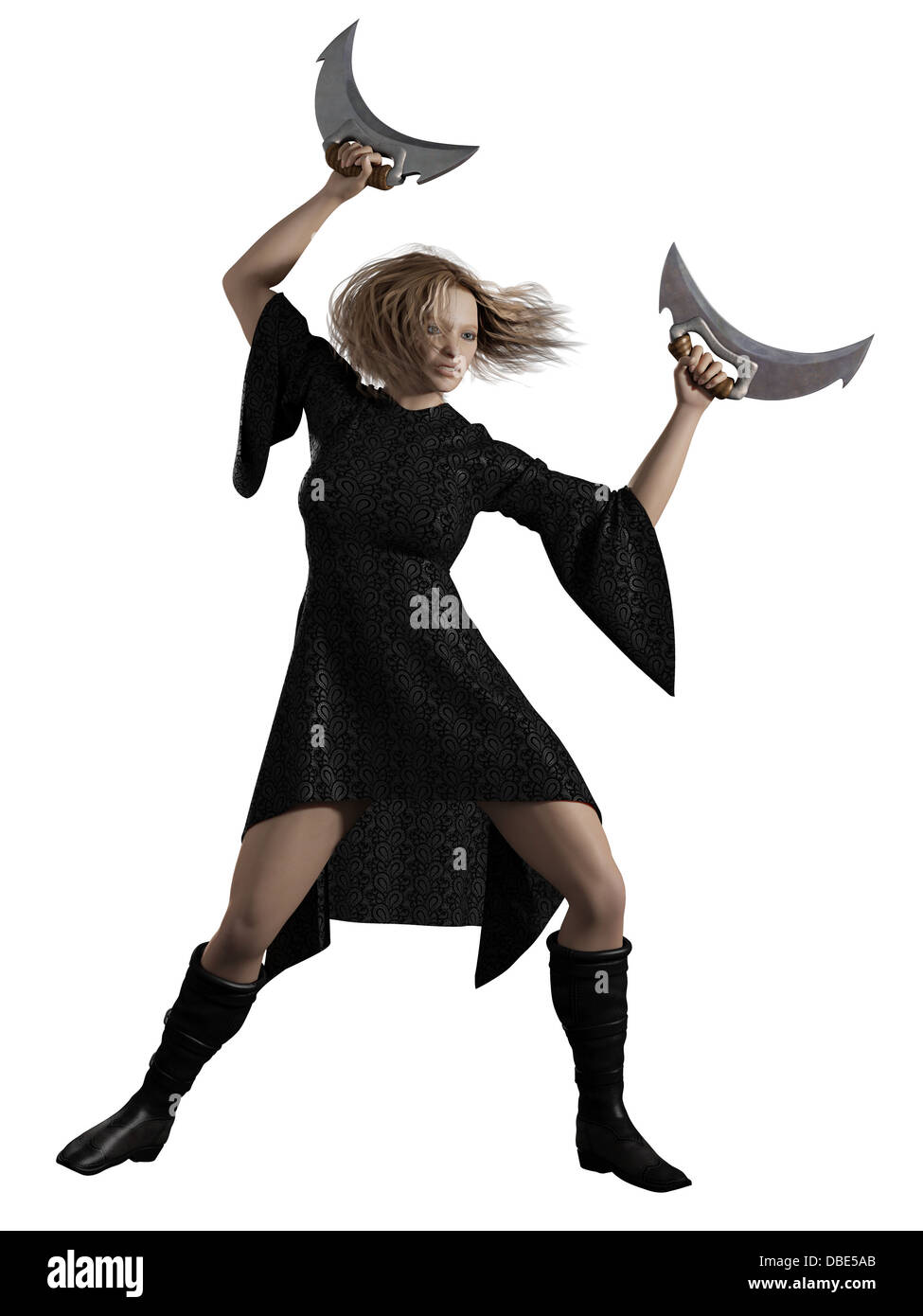 Donna guerriero con mezza luna lame Foto Stock